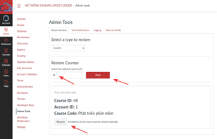 Khôi phục lại Nội dung Lỡ xóa Course hoặc nội dung trên Canvas LMS?
